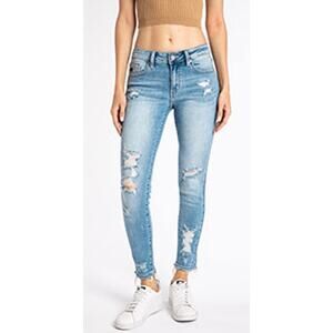 KanCan Light Blue Destroyed Ripped Skinny Jeans VBK1198R Mid Rise Sz 27x30